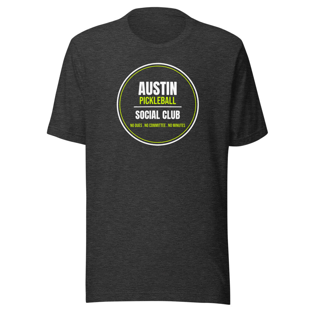 Austin Pickleball Social Club — Funny Pickleball Unisex Tee — Dark Grey Heather