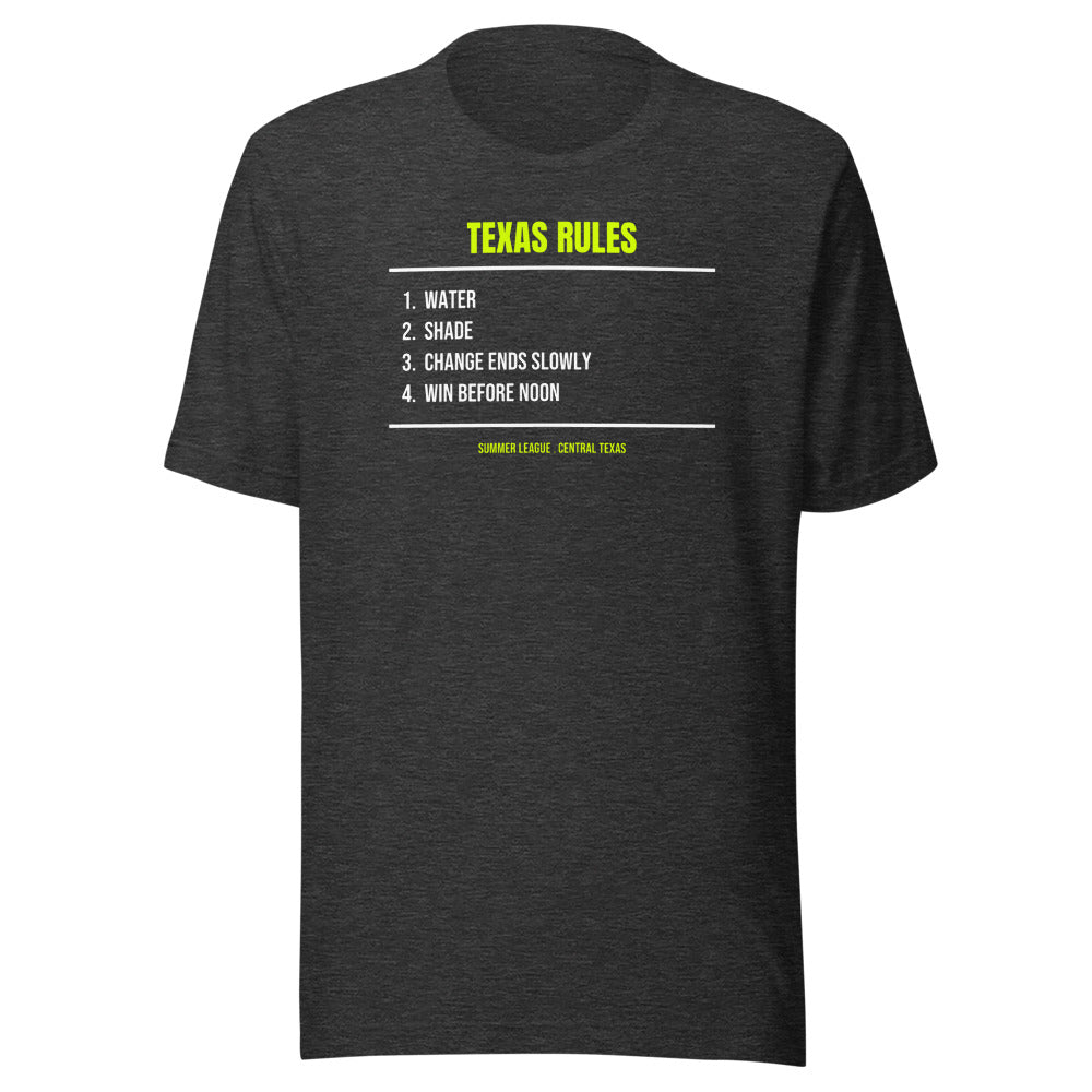 Texas League Rules — Funny Tennis Unisex Tee — Dark Grey Heather