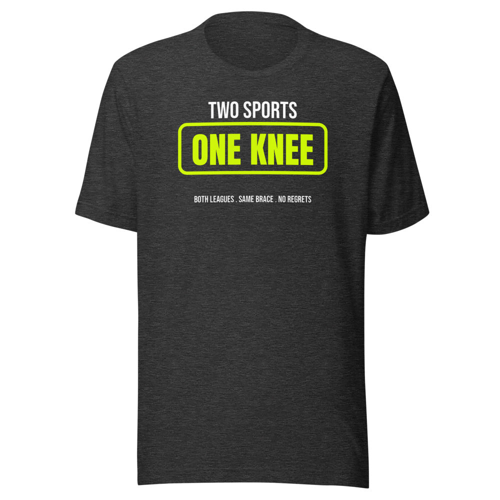 Two Sports, One Knee — Funny Pickleball Unisex Tee — Dark Grey Heather