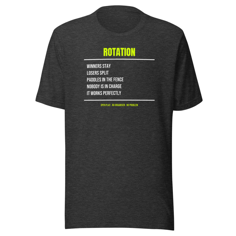 Round Robin Rotation — Funny Pickleball Unisex Tee — Dark Grey Heather