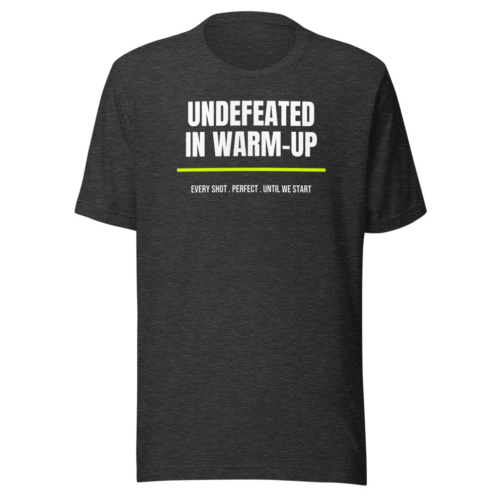 Undefeated In Warm-Up — Funny Pickleball Unisex Tee — Dark Grey Heather