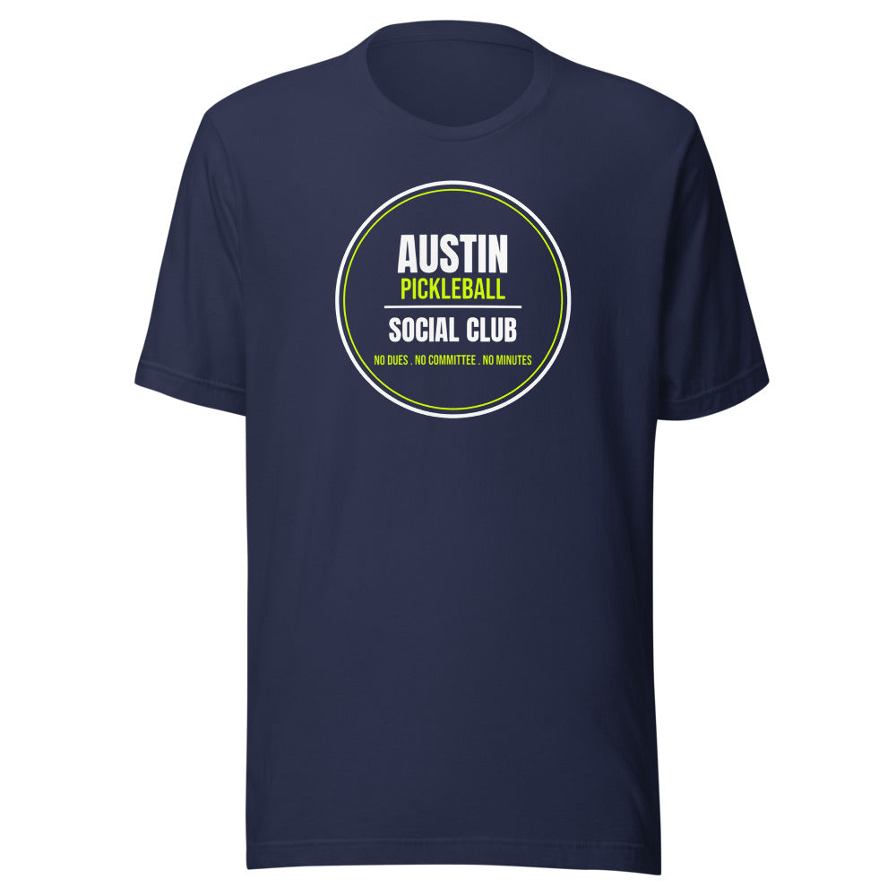 Austin Pickleball Social Club — Funny Pickleball Unisex Tee — Navy
