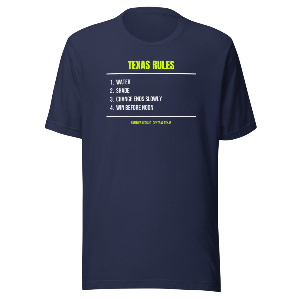 Texas League Rules — Funny Tennis Unisex Tee — Navy