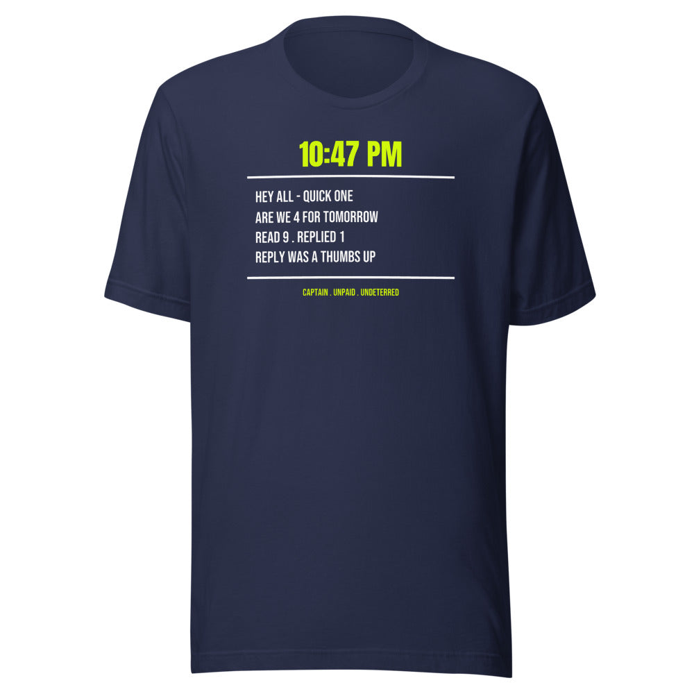 The 10 PM Lineup Text — Funny Tennis Unisex Tee — Navy