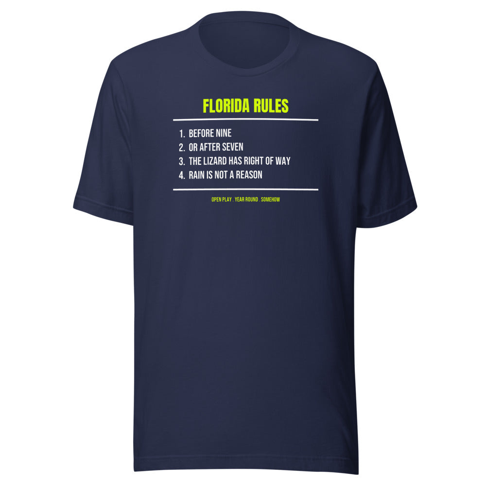 Florida Rules Of Play — Funny Tennis Unisex Tee — Navy