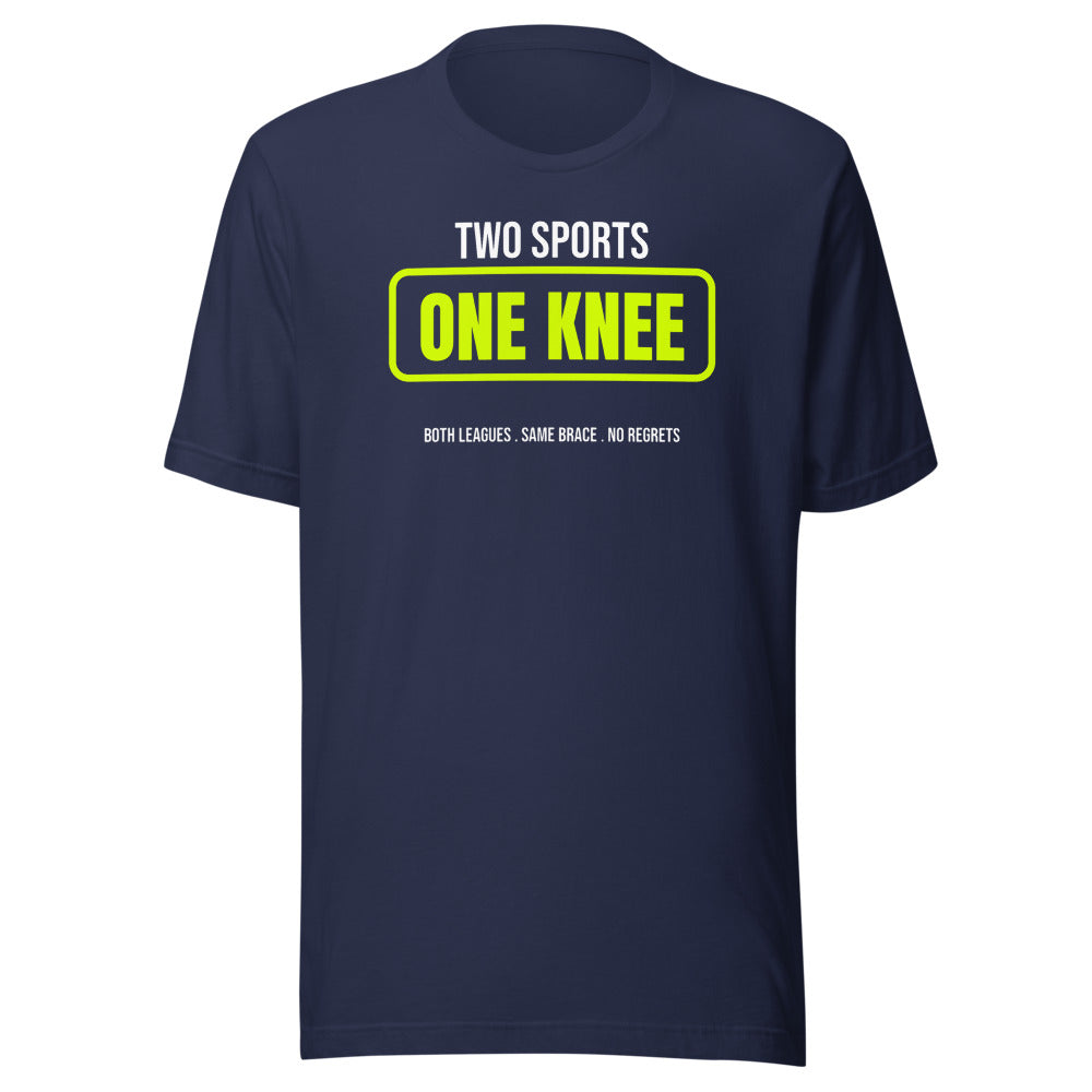 Two Sports, One Knee — Funny Pickleball Unisex Tee — Navy