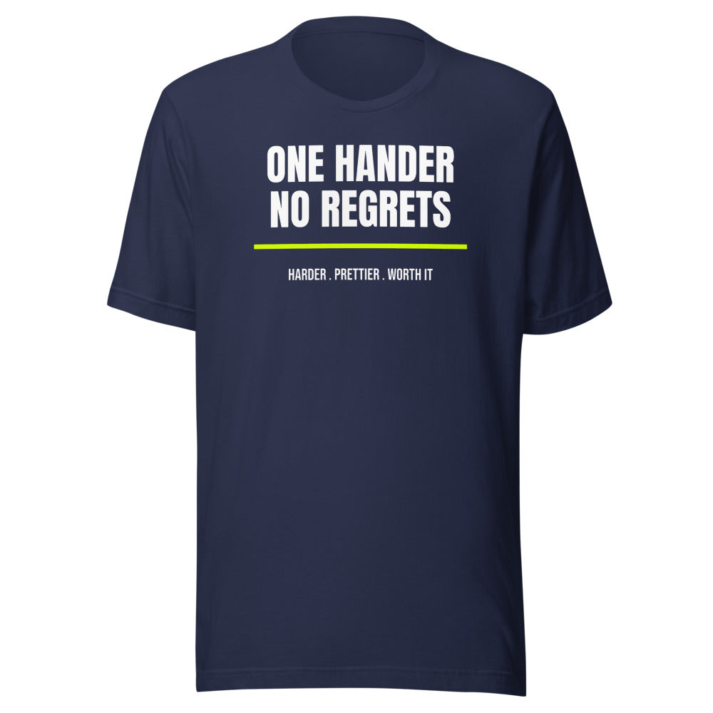 One Hander, No Regrets — Funny Tennis Unisex Tee — Navy