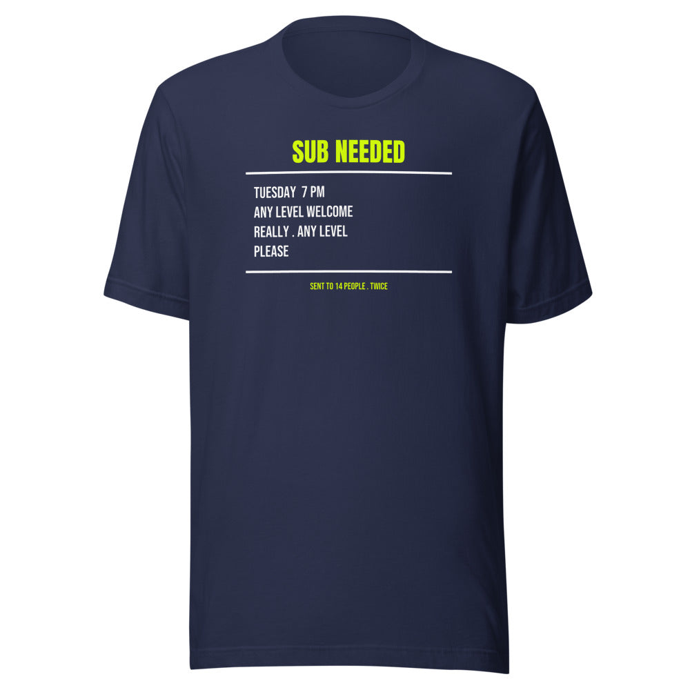 The Sub Request — Funny Tennis Unisex Tee — Navy