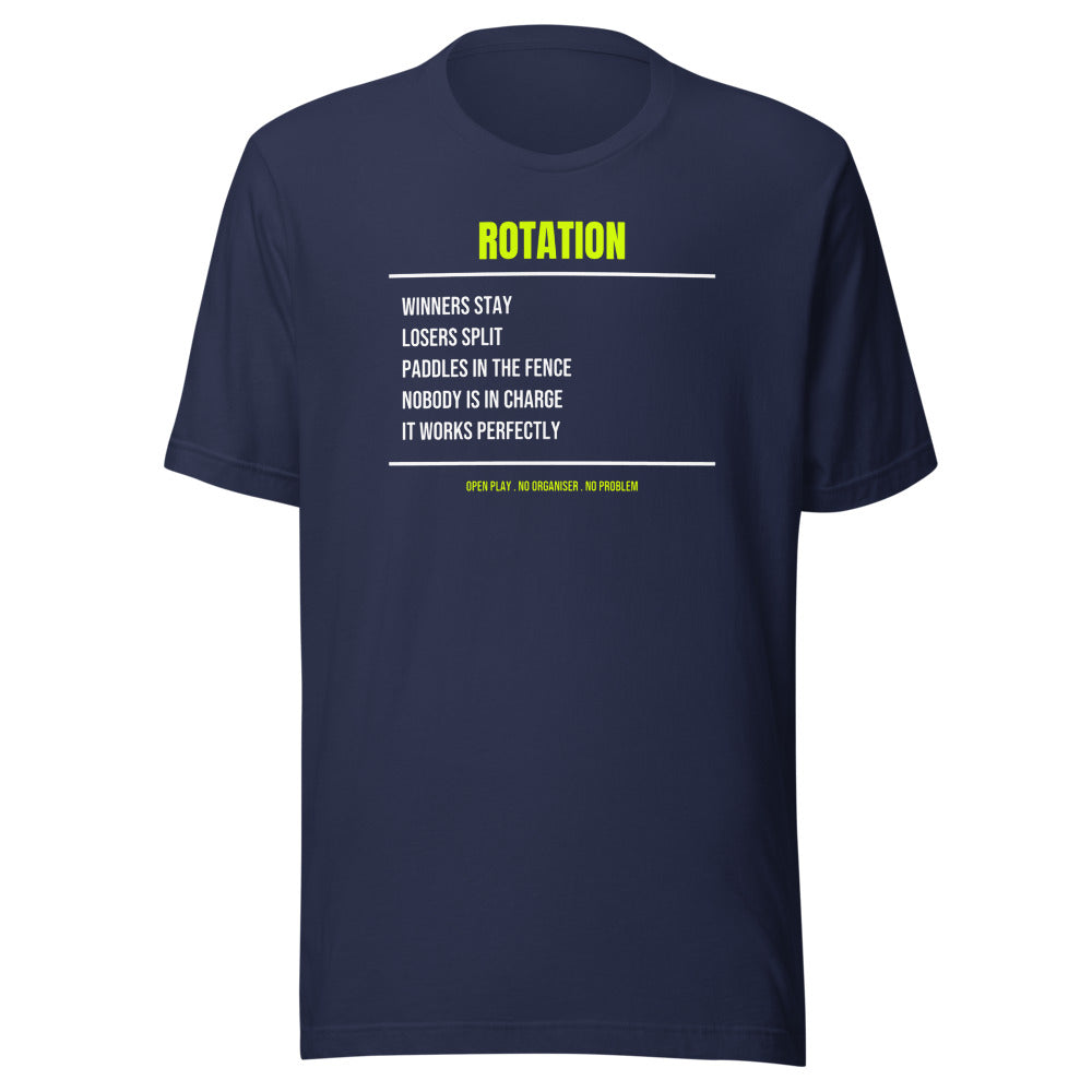 Round Robin Rotation — Funny Pickleball Unisex Tee — Navy