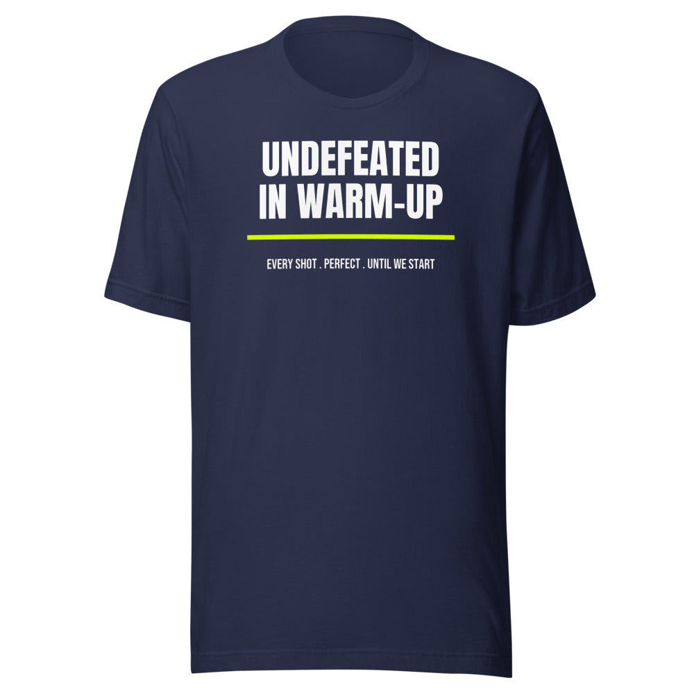 Undefeated In Warm-Up — Funny Pickleball Unisex Tee — Navy