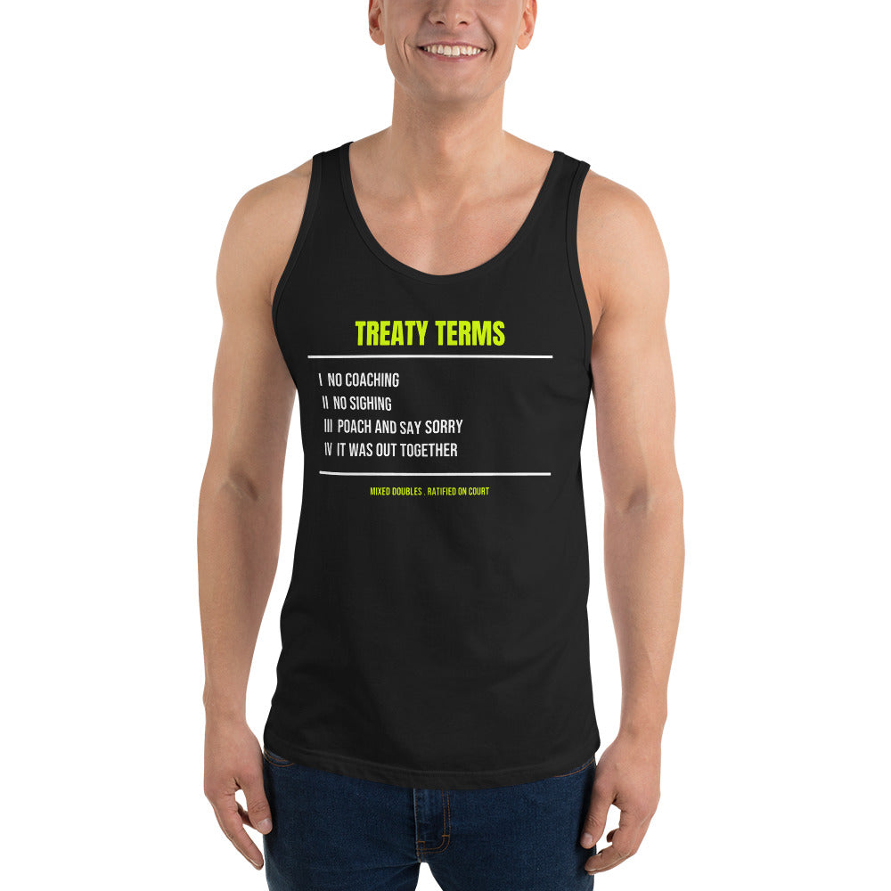 Mixed Doubles Diplomacy — Funny Tennis Tank Top — Black