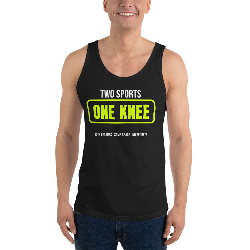 Two Sports, One Knee — Funny Pickleball Tank Top — Black