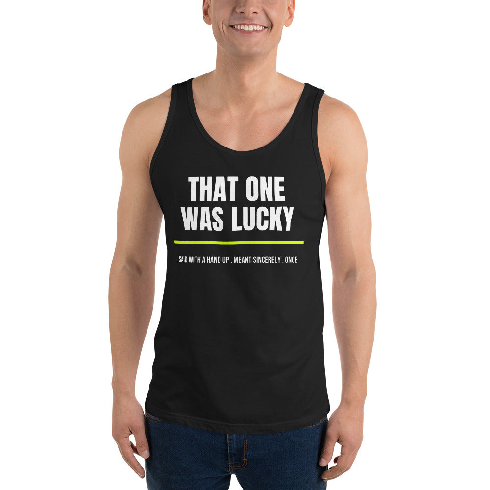 That One Was Lucky — Funny Tennis Tank Top — Black