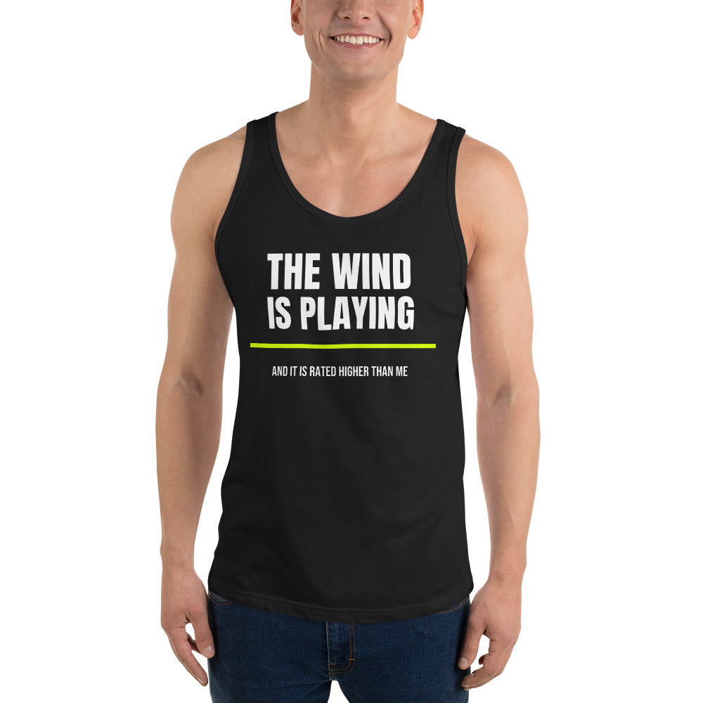 The Wind Is Playing Too — Funny Tennis Tank Top — Black