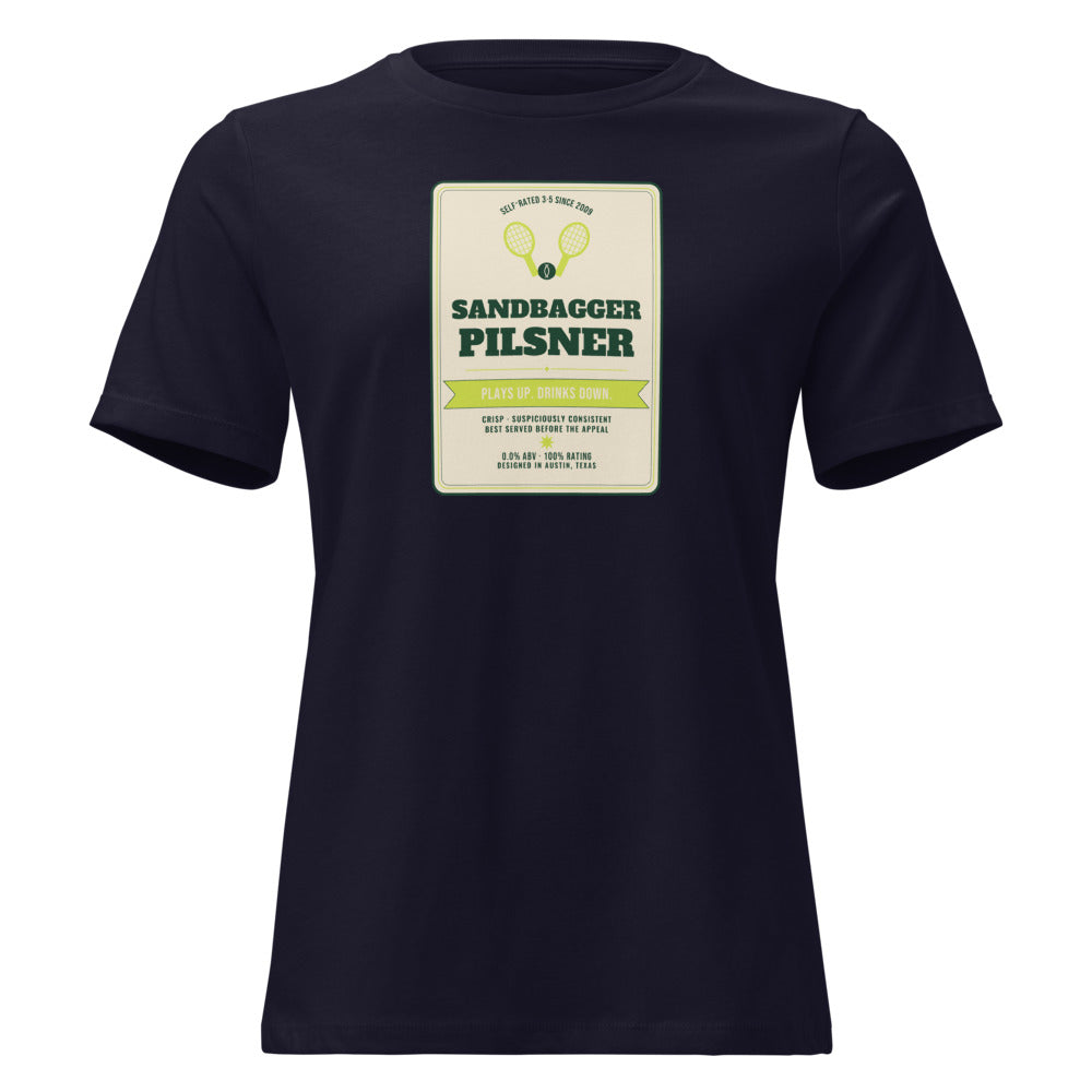 Sandbagger Pilsner — Vintage Beer Can Tennis Women's Relaxed Tee