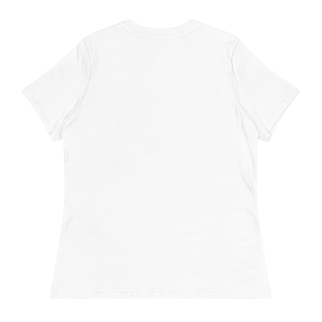 Victory Pose women's tennis tee in white, back view — plain, design is front-only